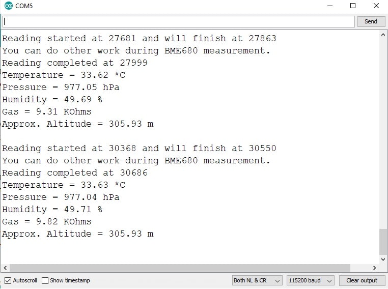 在 Arduino 串行监视器 ESP32 上获取 BME680 传感器值