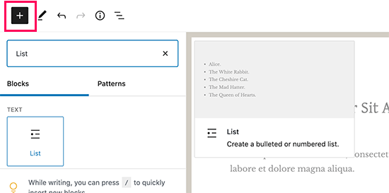 Add list block Add list block
