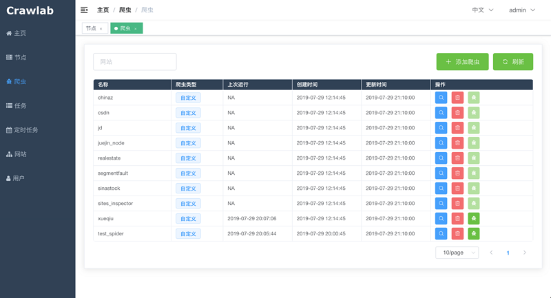 Crawlab 爬虫列表