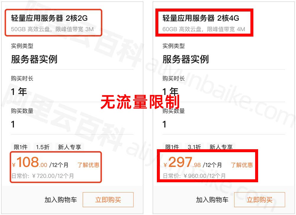 阿里云轻量服务器无流量限制