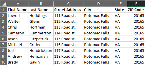 Mailing List in Excel