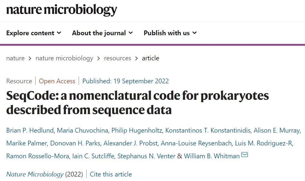 SeqCode: a nomenclatural code for prokaryotes described from sequence data