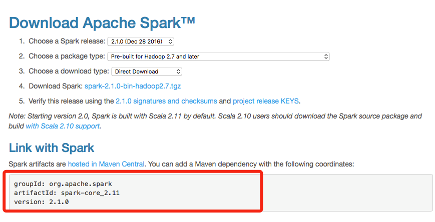 spark artifacts 版本号