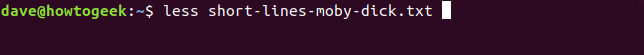 less short-lines-moby-dick.txt in a terminal window