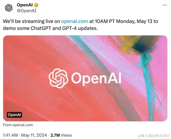 杠上Google I/O？OpenAI抢先一天直播，ChatGPT或将具备通话功能