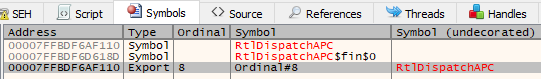 图 1 - NTDLL.DLL 符号中的 RtlDispatchAPC