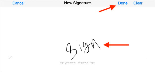 Sign and tap the Done button
