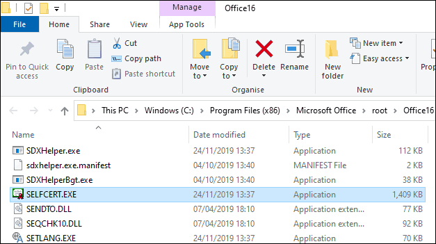 Double-click the selfcert.exe file in the Office installation directory to create a self-signed certificate for digital signatures