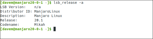 Output of lab_release on Manjaro in a terminal window.