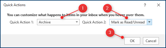 The "Quick Actions" panel with the 2 dropdowns highlighted.