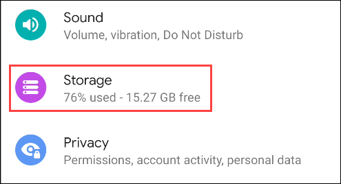 select storage from the settings menu