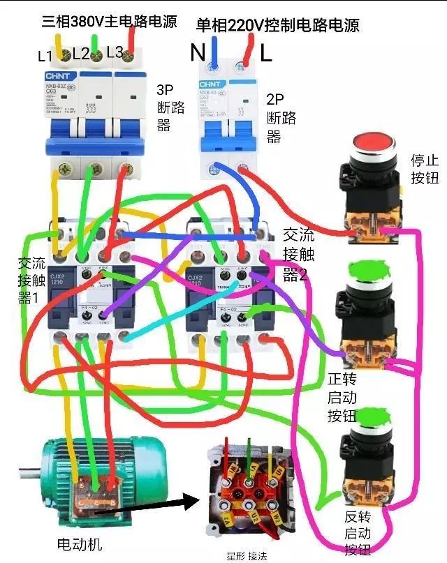 220v正反轉電機接線法_正反轉控制,接觸器互鎖(聯鎖)接線圖