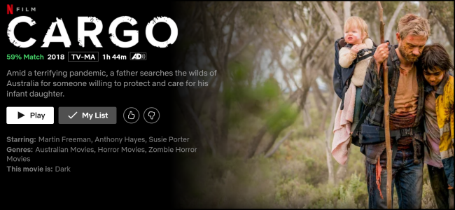 The "Cargo" watch page on Netflix.