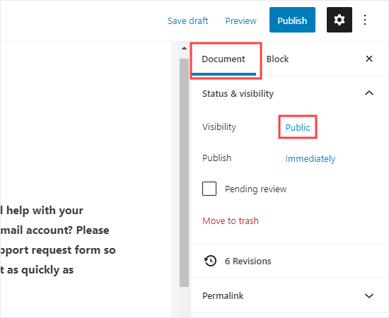 Editing the page's visibility settings Editing the page's visibility settings