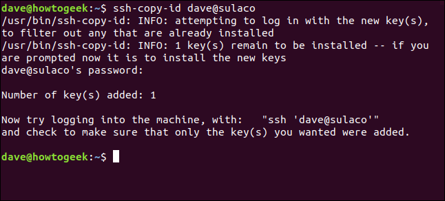 pulic key transferred successfully in a terminal window