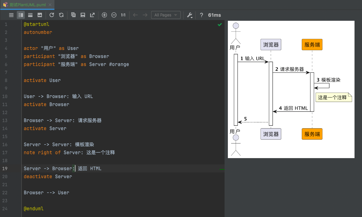 idea 绘制 PlantUML 时序图