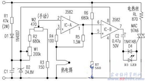 ▲ 图3.2.1 905C 恒温电烙铁原理图