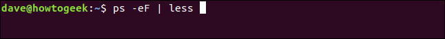 ps -eF | less in a terminal window