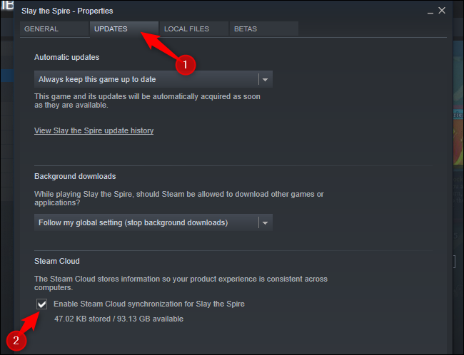 Click "Updates" tab and check the "Enable Steam Cloud synchronization for" option.