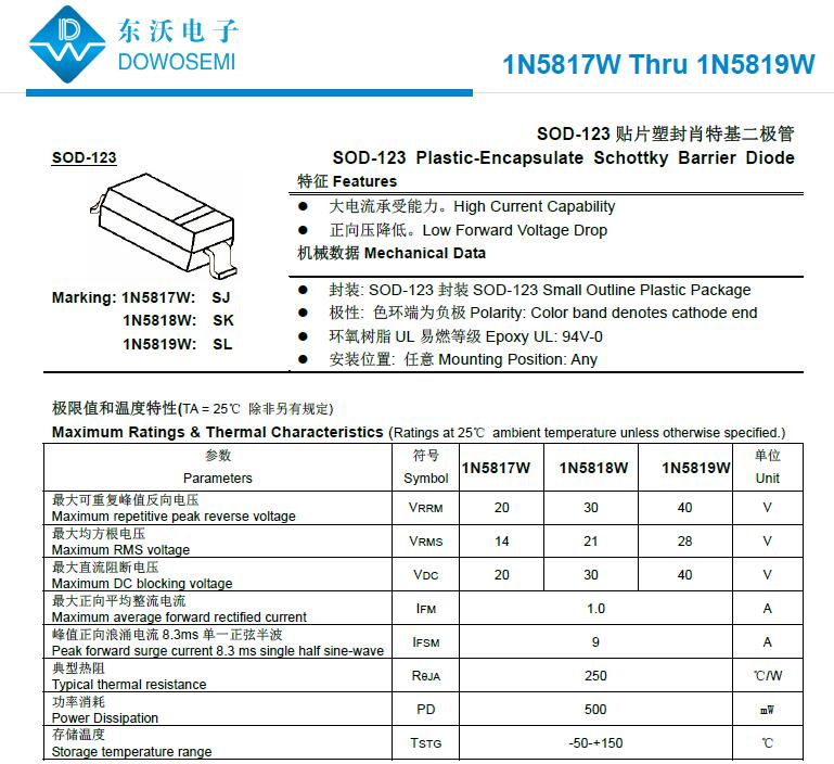 肖特基二极管SBD，SOD-123封装有哪些型号？