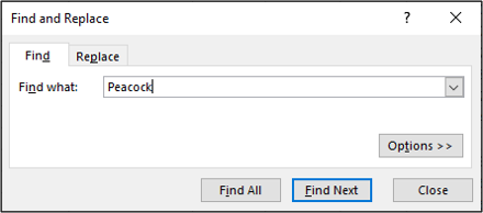 The Find dialog box