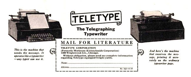 Excerpt from a 1929 Teletype advertisement