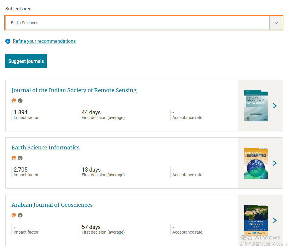 可通过调整subject area让期刊推荐更合理