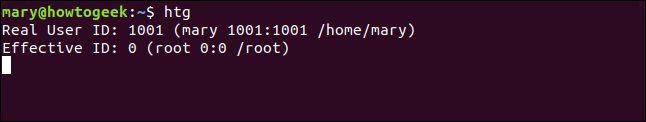 The "htg" program launched by user "mary" in a terminal window.