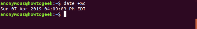 Output of the date command with c option