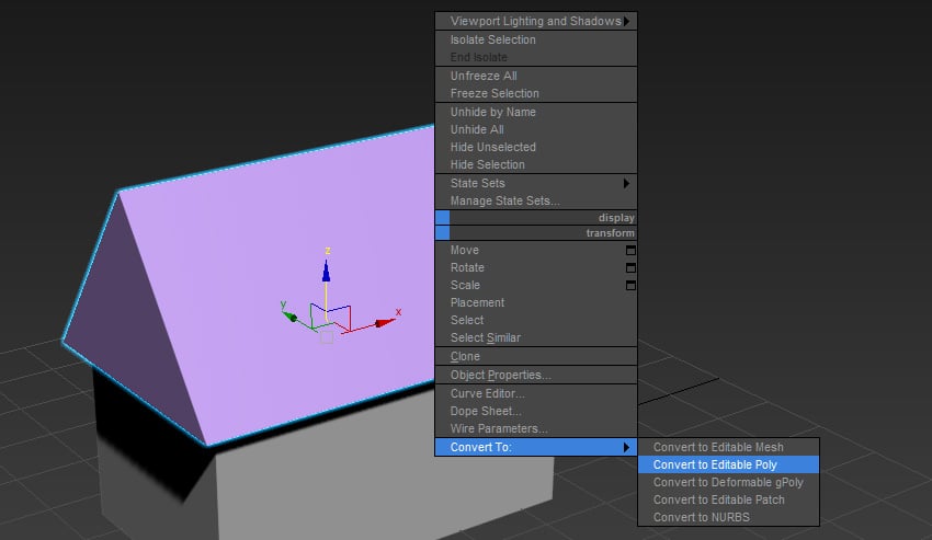 Image of how to convert an object into an editable poly