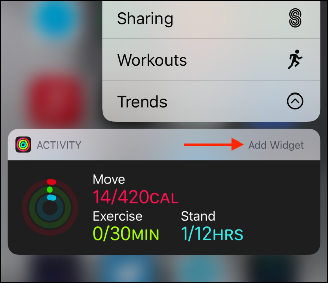 Widget shown on Home screen with Add Widget button