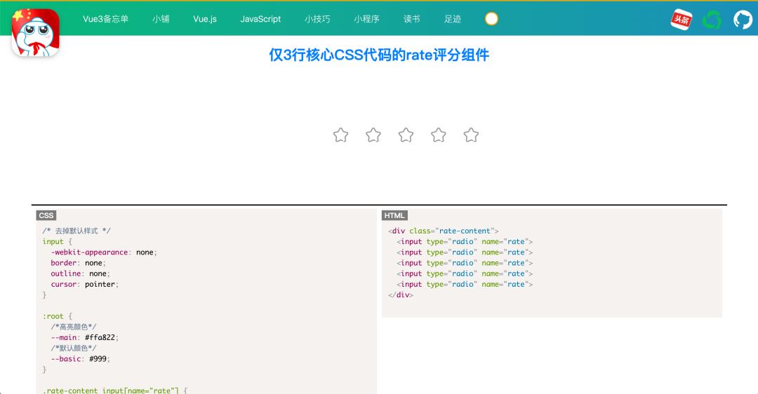 中js代碼高亮僅3行核心css代碼的rate評分組件秀到你懷疑人生