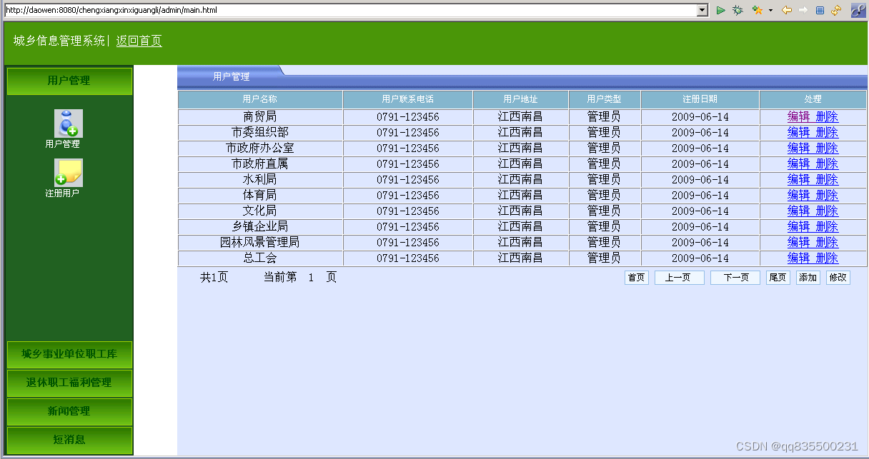 jsp城乡信息管理系统