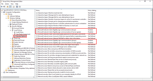 Enabling SMB signing using a group policy object