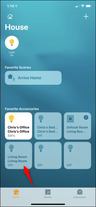 Long-pressing an accessory tile in the Apple Home app.