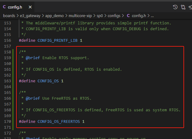 图 3.14 sp0 工程中 config.h 添加 OS 相关宏定义   