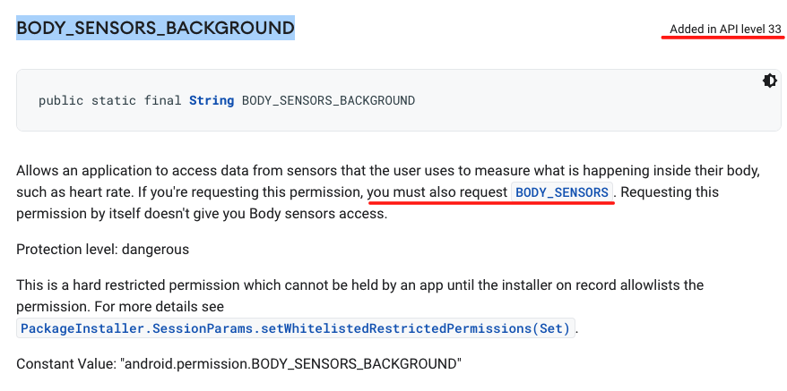 Body sensor background permissions