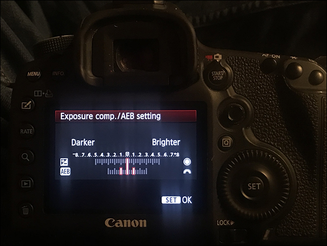 Canon 5D Mark III display showing exposure compensation settings