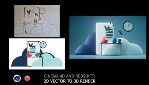 C4D和Redshift:2D矢量到三维渲染 Cinema 4D and Redshift: 2D vector to 3D render c4d教程-第1张