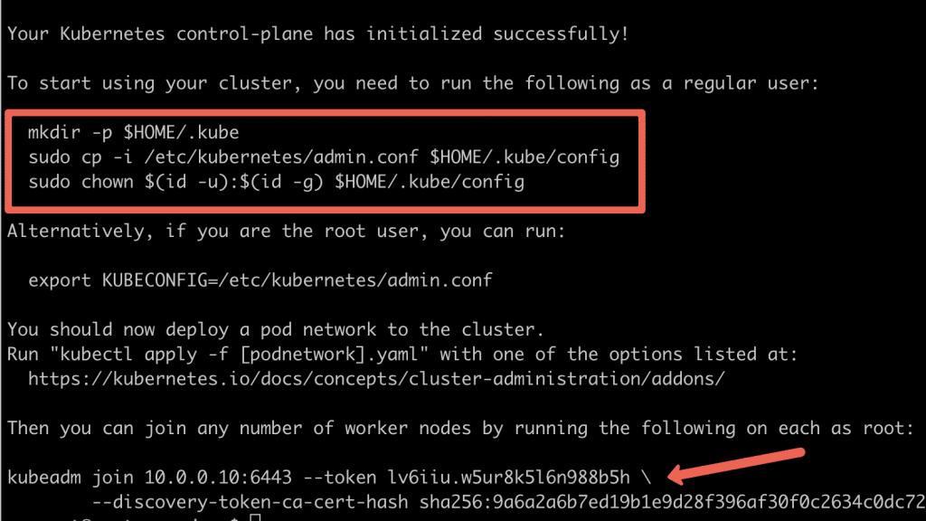 Kubeadm init command output