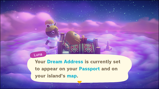 The default dream address settings in "Animal Crossing: New Horizons."