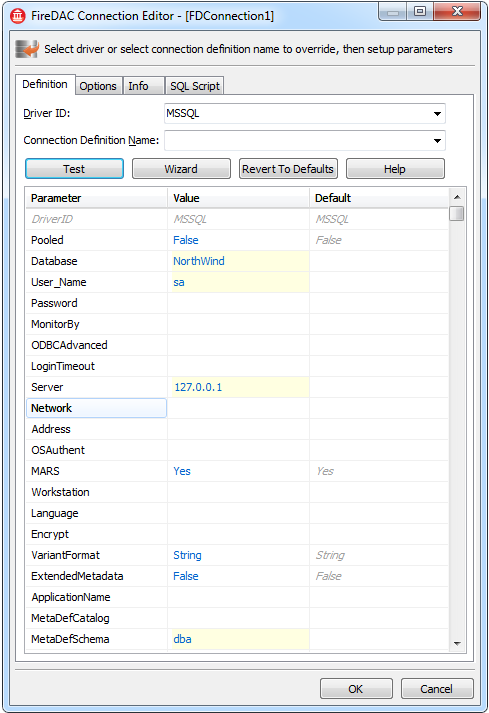 Delphi 中 FireDAC 数据库连接（定义连接）