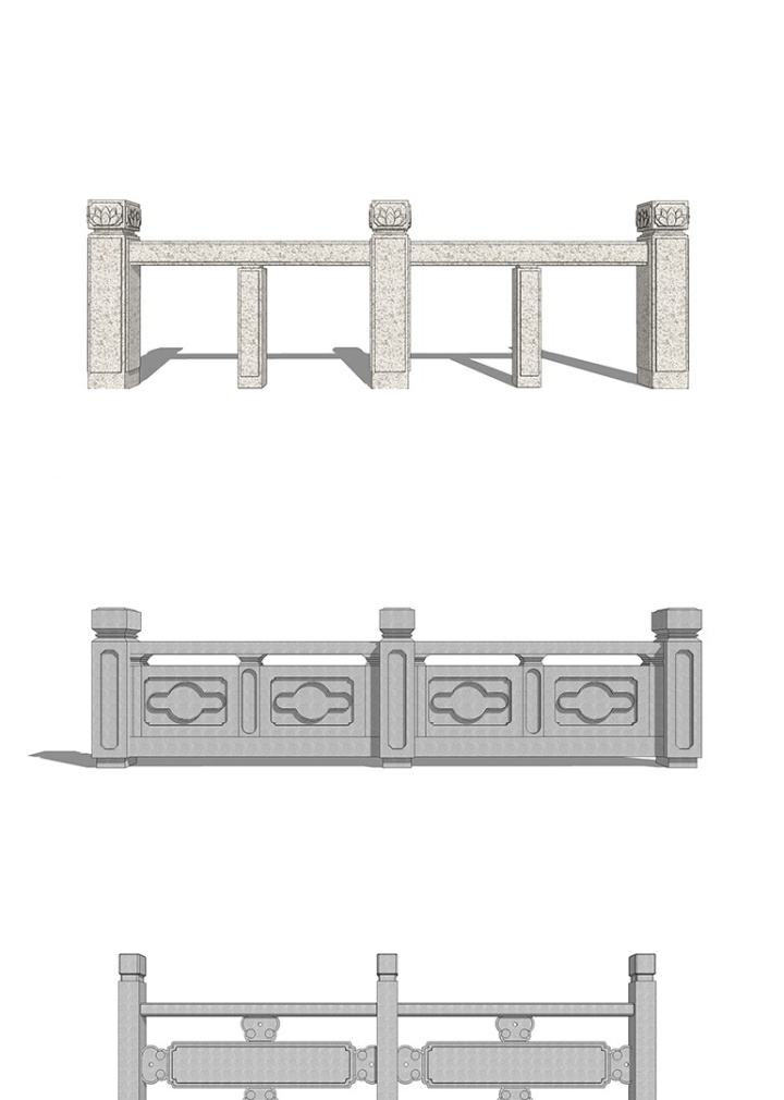 su建筑模型库14套中式石头栏杆草图大师模型栏杆su模型百度网盘下载