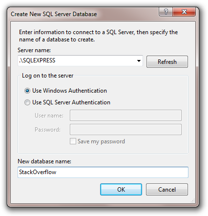 Create New SQL Server Database