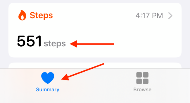 Tap "Summary" to see the "Steps" section.