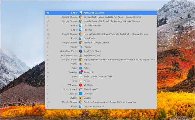 Contexts window switcher