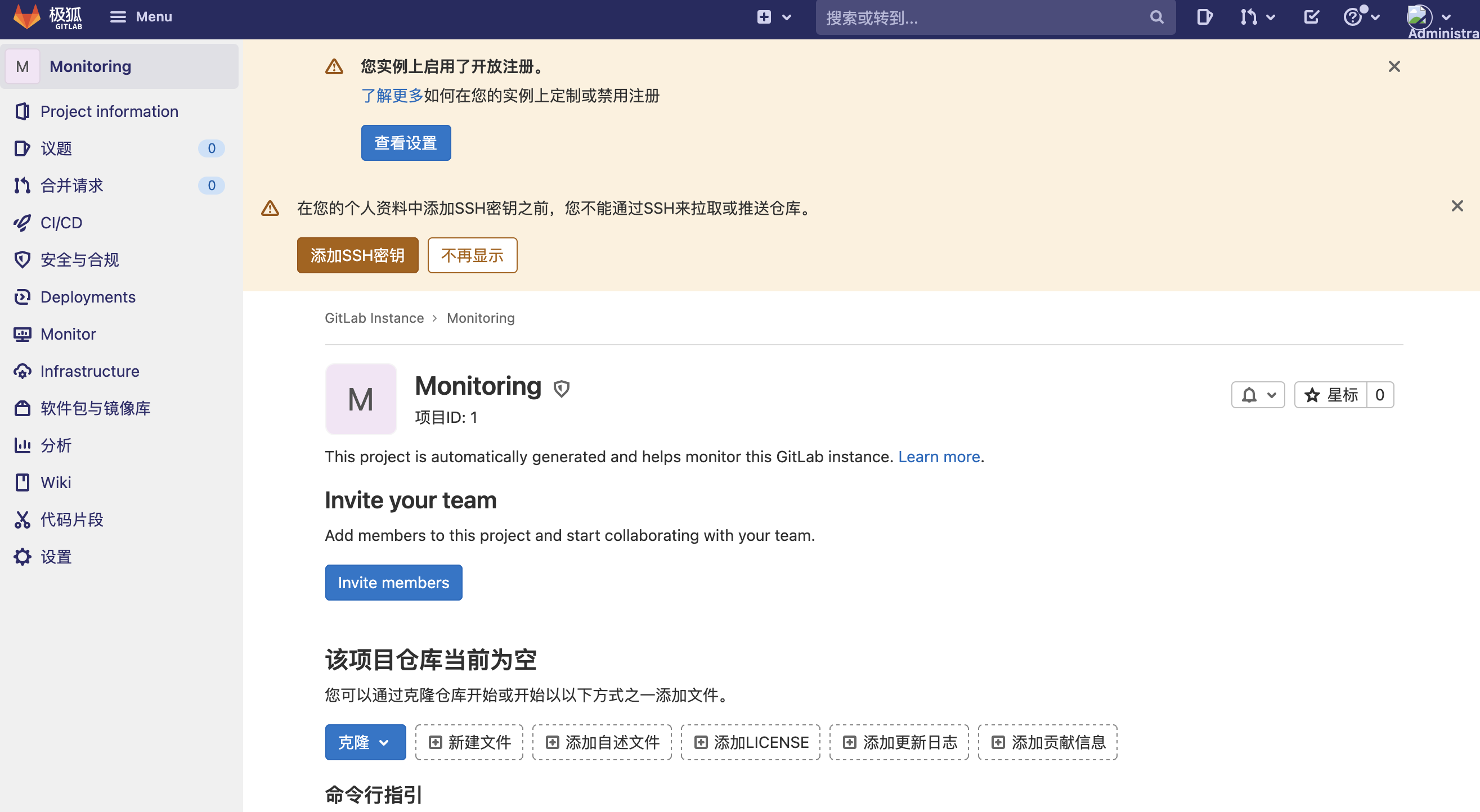 GitLab 极狐版 项目仓库界面