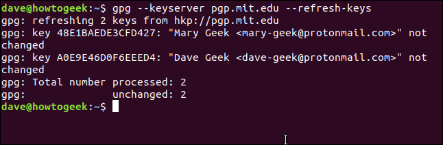 gpg key refreshes in a terminal window