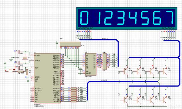 数码管显示1到8c语言,单片机控制八只数码管滚动显示1~8 附PROTEUS软件仿真图