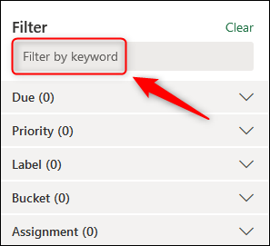 The "Filter by keyword" option.